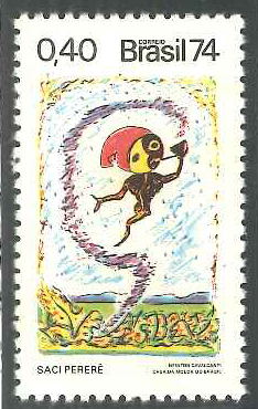 Ilustração do Saci-Pererê em selo brasileiro de 1974